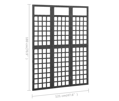 Biombo/Enrejado de 3 paneles madera de abeto negro 121x180 cm