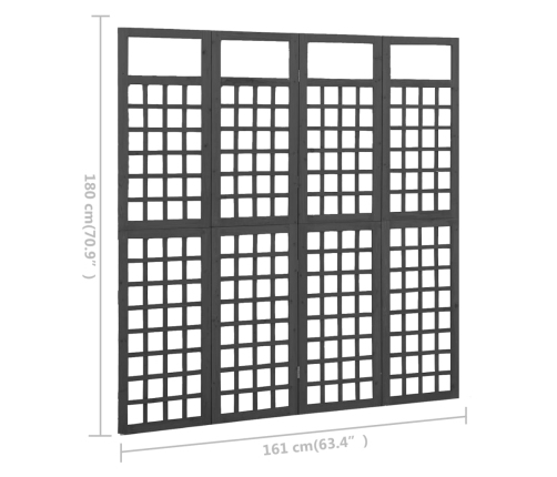 Biombo/Enrejado de 4 paneles madera de abeto negro 161x180 cm