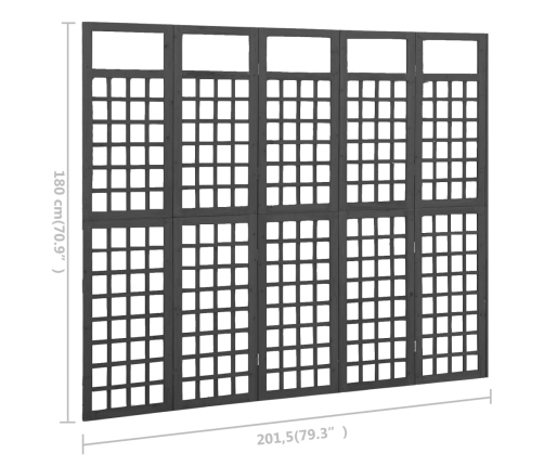 Biombo/Enrejado de 5 paneles madera de abeto negro 201,5x180 cm