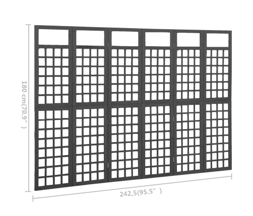 Biombo/Enrejado de 6 paneles madera de abeto negro 242,5x180 cm