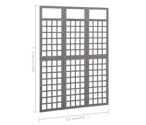 Biombo/Enrejado de 3 paneles madera de abeto gris 121x180 cm