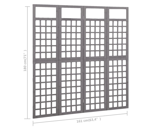 Biombo/Enrejado de 4 paneles madera de abeto gris 161x180 cm
