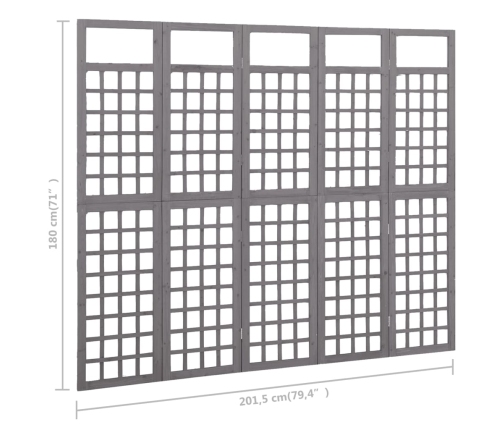 Biombo/Enrejado de 5 paneles madera de abeto gris 201,5x180 cm