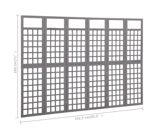 Biombo/Enrejado de 6 paneles madera de abeto gris 242,5x180 cm