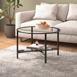 Mesa de centro vidrio templado negro y transparente 70 cm