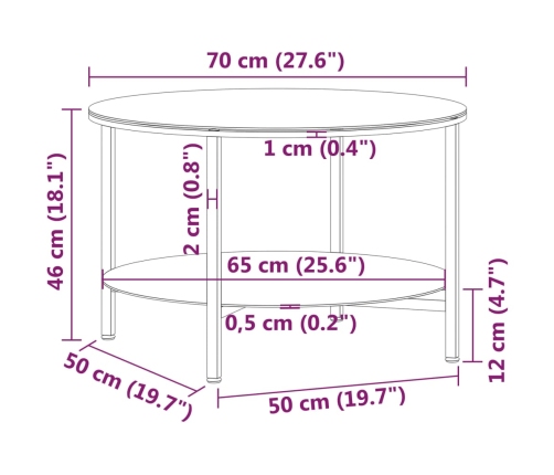 Mesa de centro vidrio templado negro y transparente 70 cm