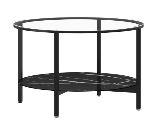 vidaXL Mesa de centro vidrio templado negro y mármol negro 70 cm