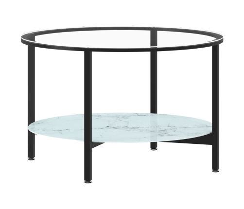 Mesa de centro vidrio templado negro y mármol blanco 70 cm