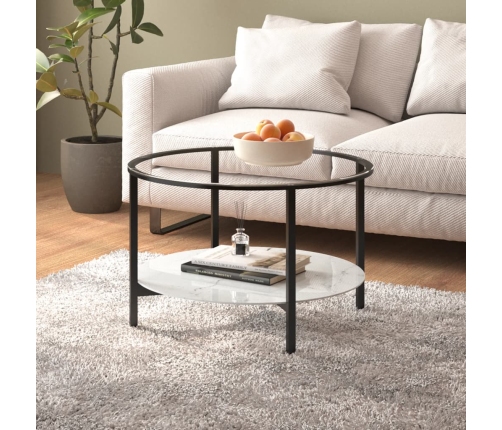 Mesa de centro vidrio templado negro y mármol blanco 70 cm