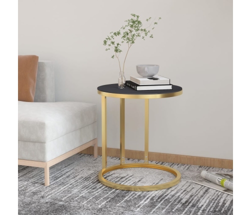 Mesa auxiliar vidrio templado negro y dorado 45 cm