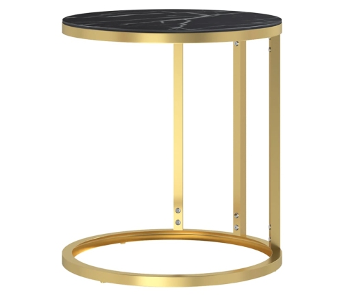 Mesa auxiliar vidrio templado mármol negro y dorado 45 cm