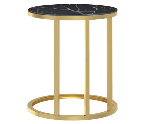 Mesa auxiliar vidrio templado mármol negro y dorado 45 cm