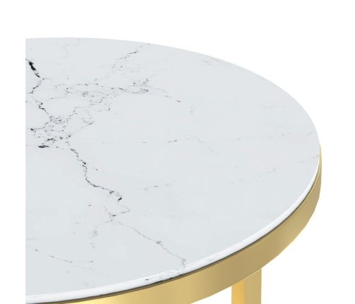 Mesa auxiliar vidrio templado dorado y mármol blanco 45 cm