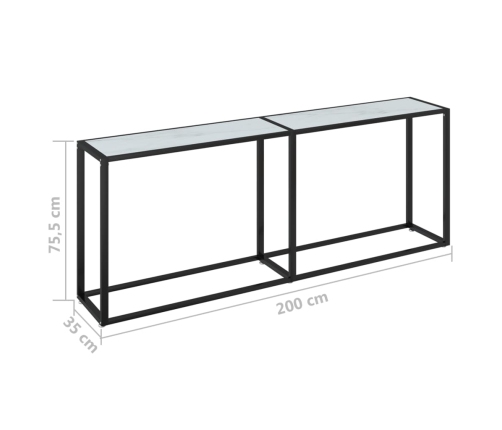 Mesa consola vidrio templado mármol blanco 200x35x75,5 cm