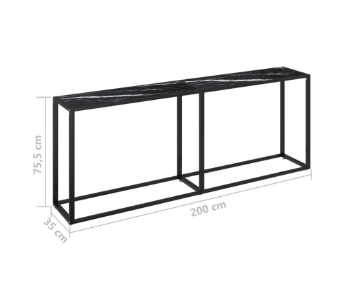 Mesa consola vidrio templado mármol negro 200x35x75,5 cm