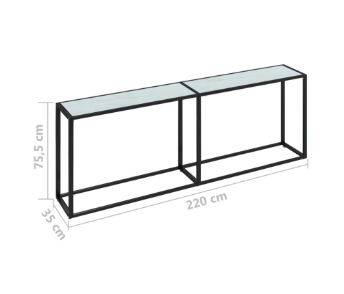 Mesa consola vidrio templado mármol blanco 220x35x75,5 cm