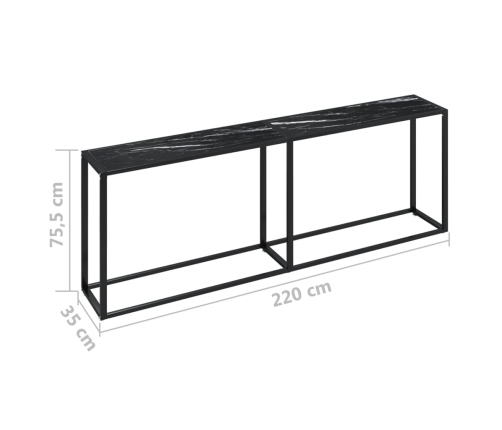 Mesa consola vidrio templado mármol negro 220x35x75,5 cm