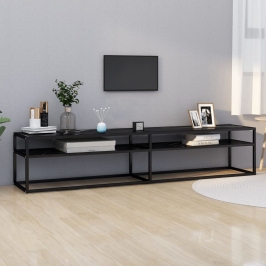 Mueble de TV vidrio templado color mármol negro 200x40x40,5 cm