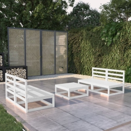 Set de salón de jardín de 5 pzas blanco madera maciza de pino