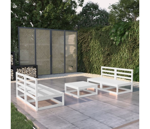 Set de salón de jardín de 5 pzas blanco madera maciza de pino