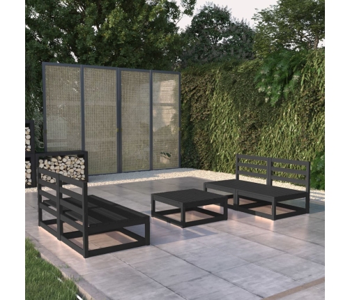 Juego de muebles de jardín 5 pzas y cojines negro madera pino