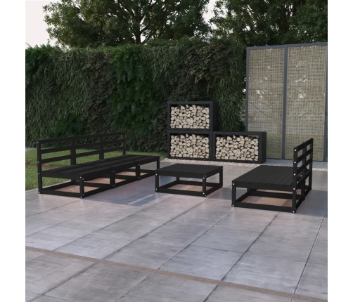Juego de muebles de jardín 6 piezas negro madera maciza de pino