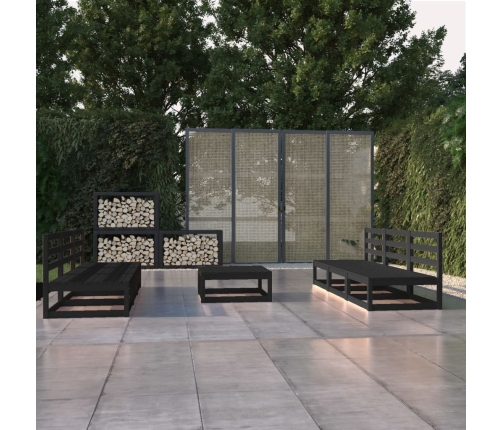 Juego de muebles de jardín 5 piezas negro madera maciza de pino
