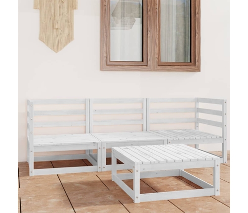 Set de salón de jardín de 4 pzas blanco madera maciza de pino
