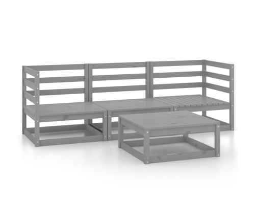 Juego de muebles de jardín 4 piezas gris madera maciza de pino