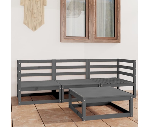 Juego de muebles de jardín 4 piezas gris madera maciza de pino