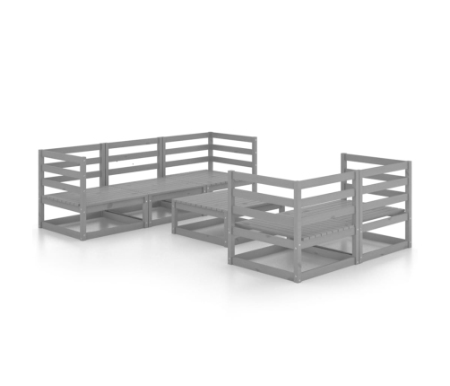 Juego de muebles de jardín 6 piezas gris madera maciza de pino
