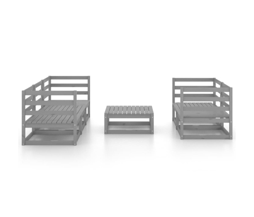 Juego de muebles de jardín 6 piezas gris madera maciza de pino