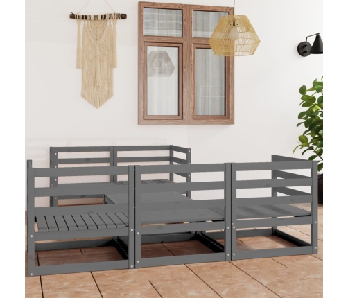 Juego de muebles de jardín 6 piezas gris madera maciza de pino