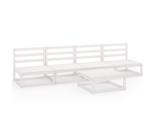 Set de salón de jardín de 5 pzas blanco madera maciza de pino