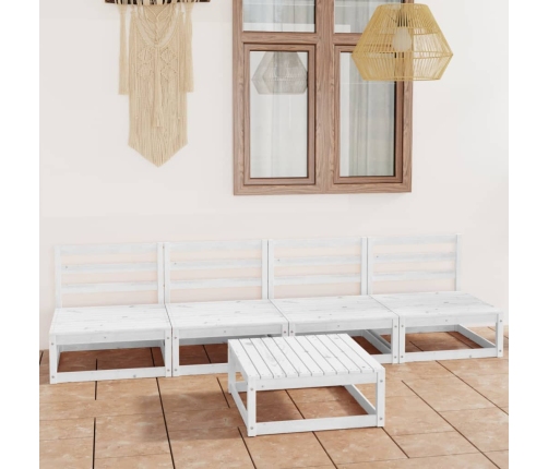 Set de salón de jardín de 5 pzas blanco madera maciza de pino