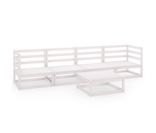 Set de salón de jardín de 5 pzas blanco madera maciza de pino
