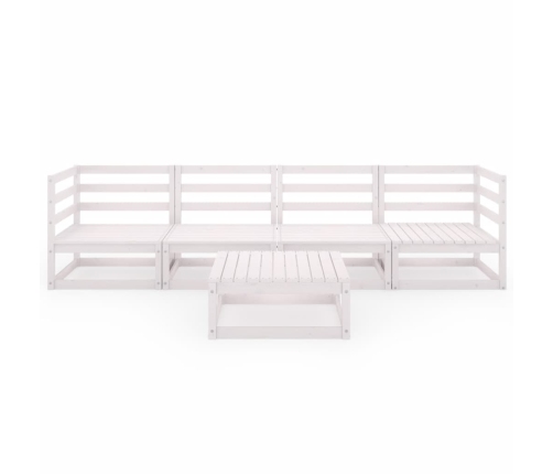 Set de salón de jardín de 5 pzas blanco madera maciza de pino