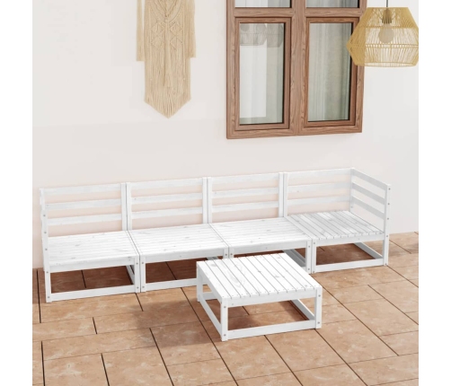 Set de salón de jardín de 5 pzas blanco madera maciza de pino
