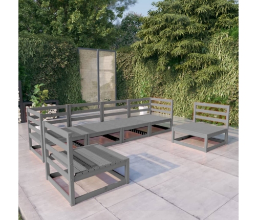 Muebles de jardín 6 piezas gris madera de pino maciza