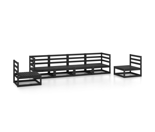 Juego de muebles de jardín 6 piezas negro madera maciza de pino