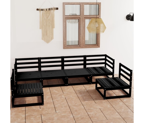 Juego de muebles de jardín 6 piezas negro madera maciza de pino