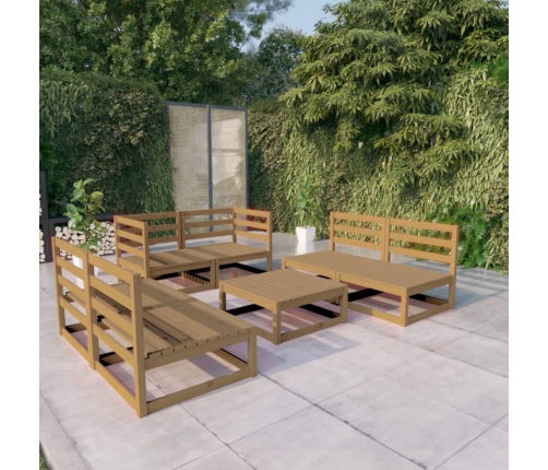Muebles de jardín 7 piezas marrón miel madera maciza de pino