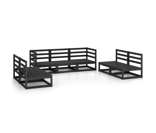 Juego de muebles de jardín 7 piezas negro madera maciza de pino