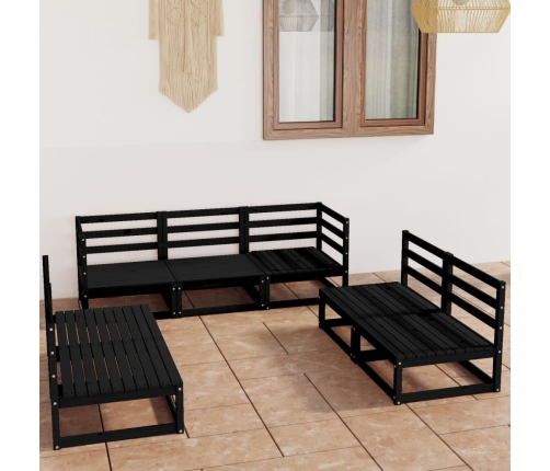 Juego de muebles de jardín 7 piezas negro madera maciza de pino