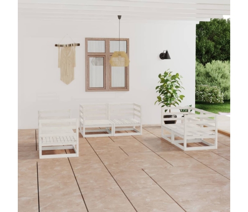 Set de salón de jardín de 6 piezas blanco madera maciza de pino