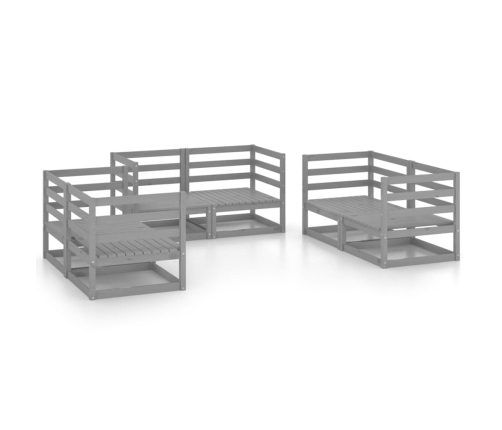 Juego de muebles de jardín 6 piezas gris madera maciza de pino