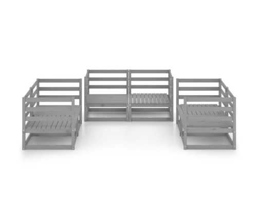 Juego de muebles de jardín 6 piezas gris madera maciza de pino