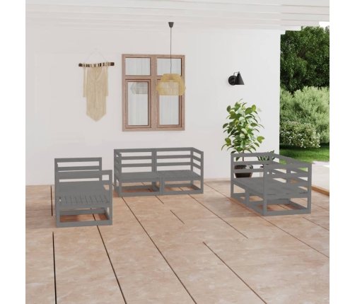 Juego de muebles de jardín 6 piezas gris madera maciza de pino