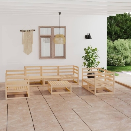 Juego de muebles de jardín 8 piezas madera maciza de pino