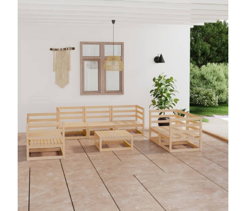 Juego de muebles de jardín 8 piezas madera maciza de pino